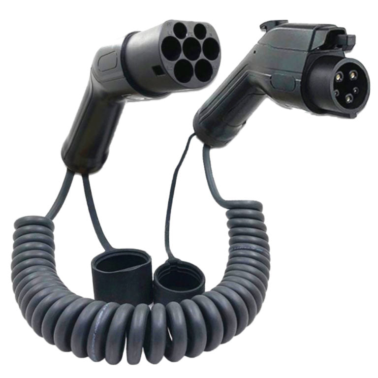 EV Wired EVW5MC32A-T1T2 5m coiled Single Phase 32Amp Type 1 to Type 2 Charging Cable