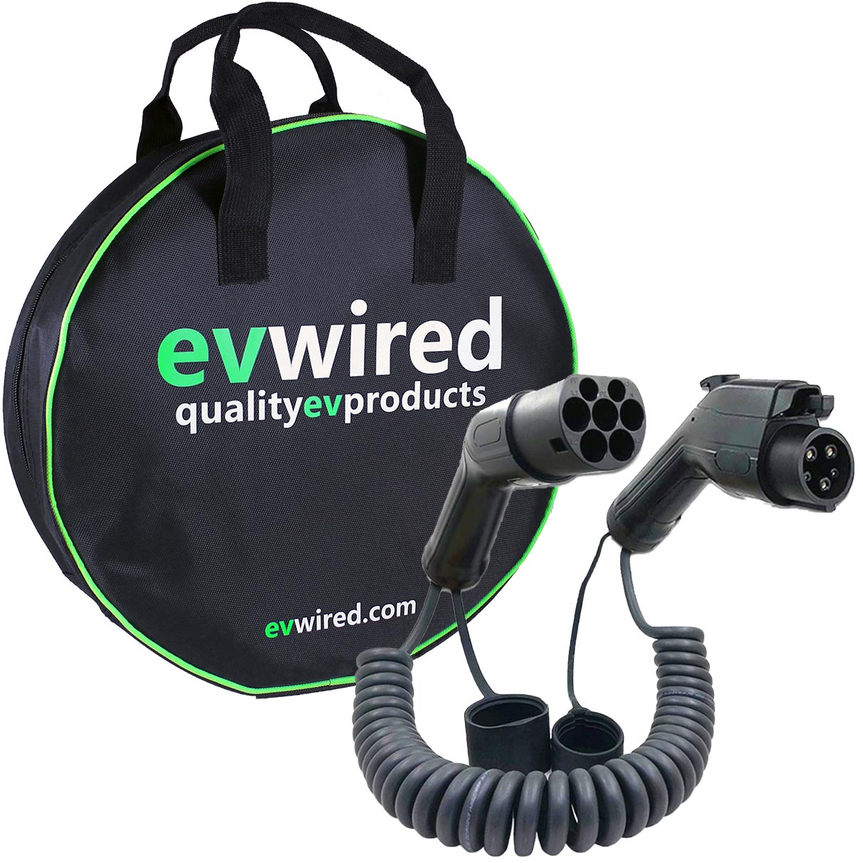 EV Wired EVW5MC32A-T1T2 5m coiled Single Phase 32Amp Type 1 to Type 2 Charging Cable