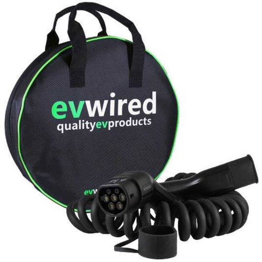 EV Wired EVW5MC32A-T2T2 5m coiled Single Phase 32Amp Type 2 to Type 2 Charging Cable
